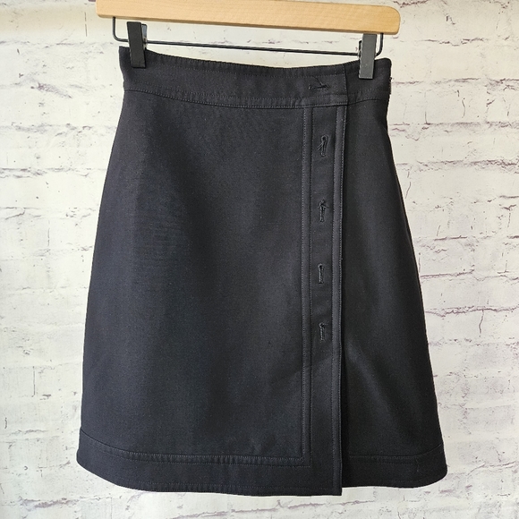 Gucci Dresses & Skirts - Gucci Black Faux Wrap Skirt Wool Silk Blend 38 XS *Missing Pearl Buttons*